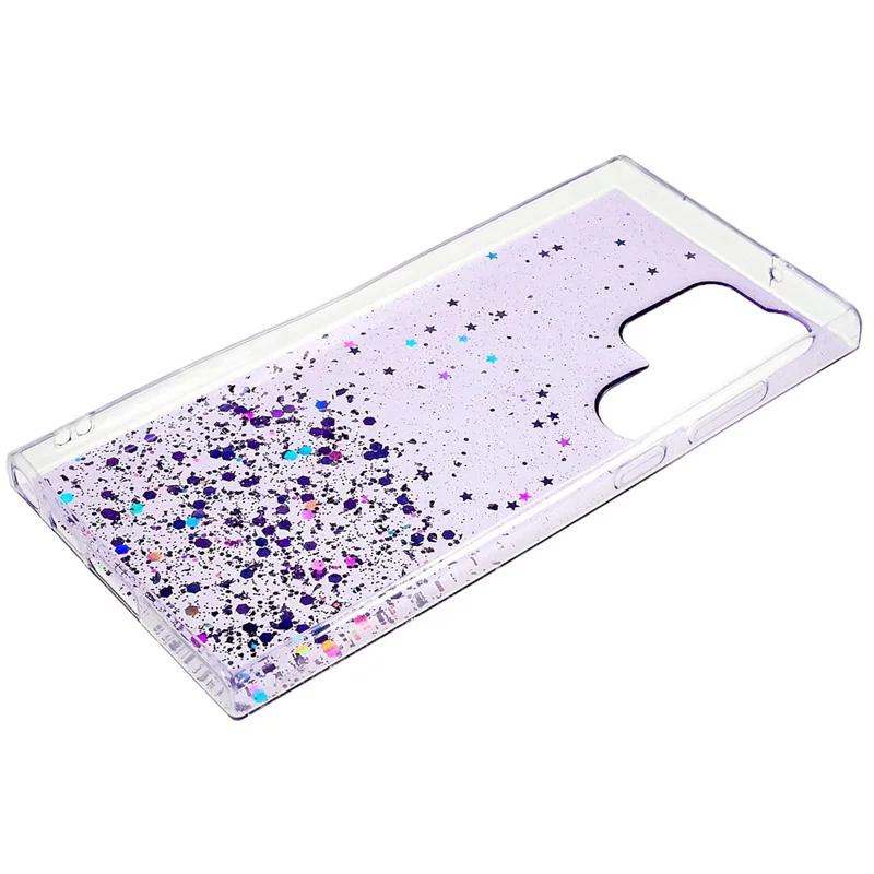 For Samsung Galaxy S23 Ultra Fall-proof Back Cover, Starry Sky Sparkle Epoxy Phone Case Soft TPU Protective Shell - Purple
