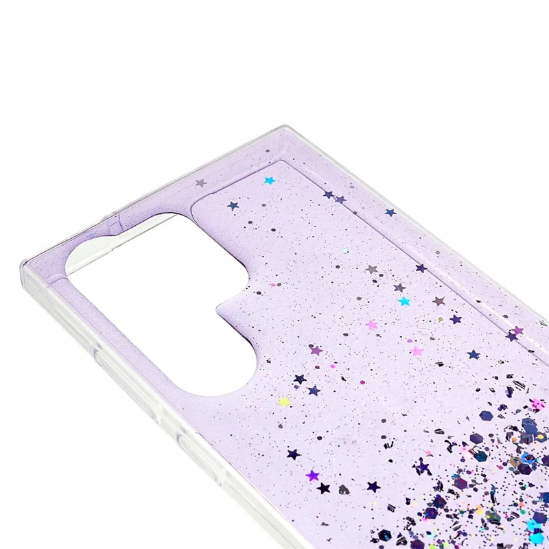 For Samsung Galaxy S23 Ultra Fall-proof Back Cover, Starry Sky Sparkle Epoxy Phone Case Soft TPU Protective Shell - Purple