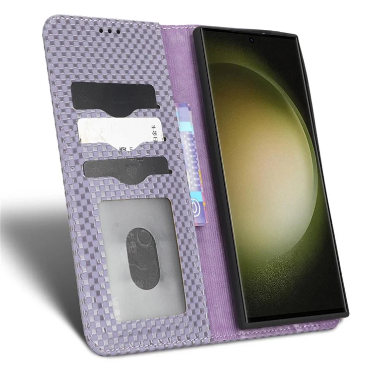 Étui en cuir texturé pour Samsung Galaxy S23 Ultra Wallet Phone Case Folio Flip Cover avec support - Violet clair