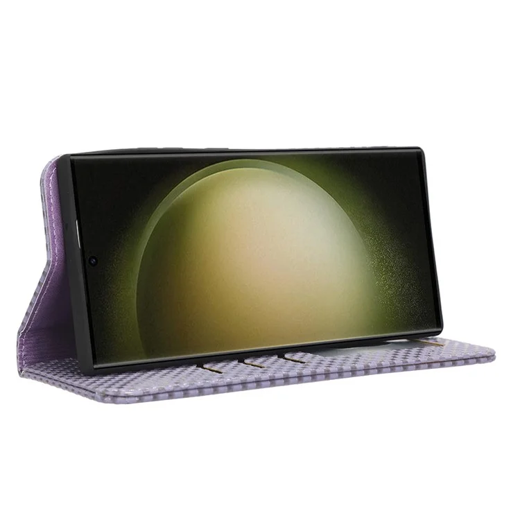 Étui en cuir texturé pour Samsung Galaxy S23 Ultra Wallet Phone Case Folio Flip Cover avec support - Violet clair