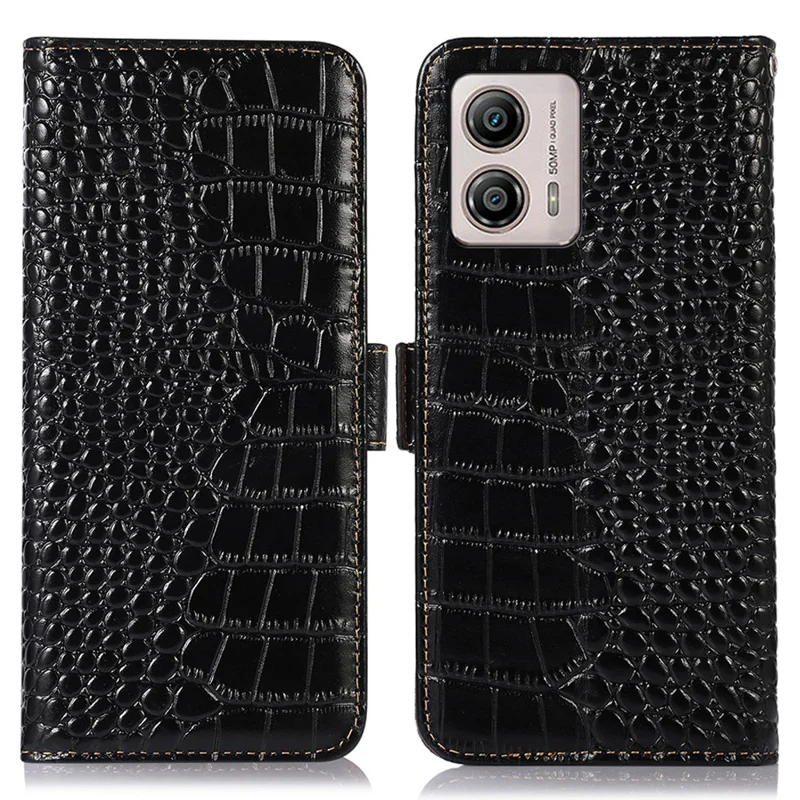 Custodia in pelle per Motorola Moto G53 5G, con texture in coccodrillo, blocco RFID, antigraffio e antiurto, portafoglio con supporto - Nero