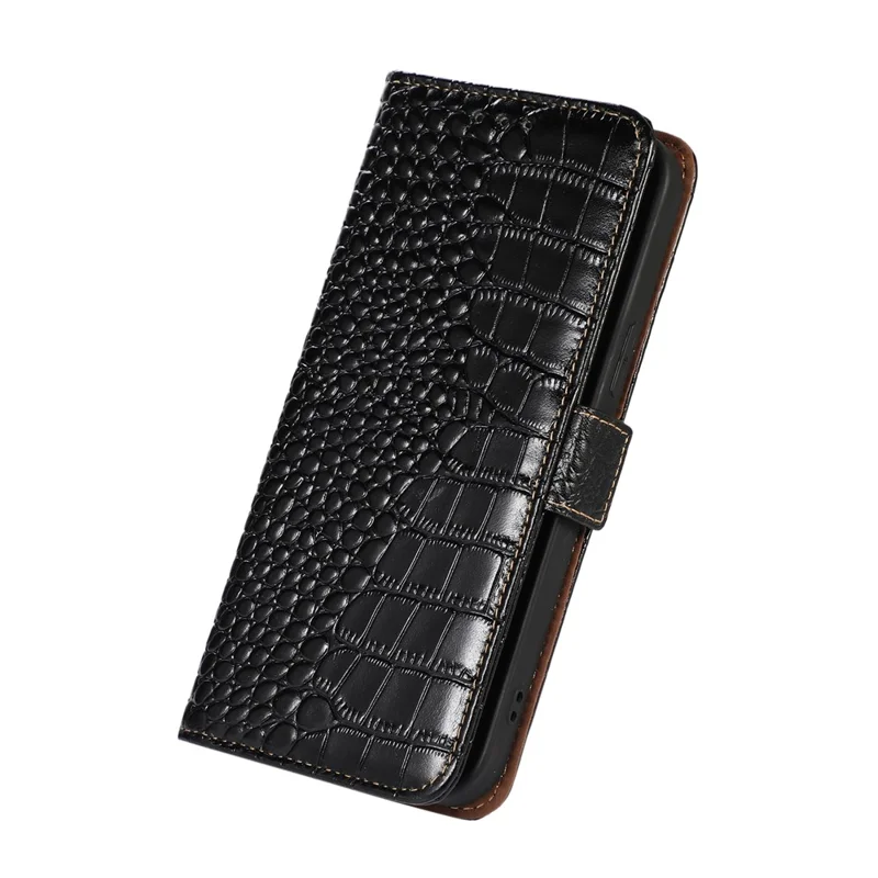 Custodia in pelle per Motorola Moto G53 5G, con texture in coccodrillo, blocco RFID, antigraffio e antiurto, portafoglio con supporto - Nero