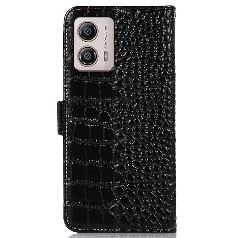 Custodia in pelle per Motorola Moto G53 5G, con texture in coccodrillo, blocco RFID, antigraffio e antiurto, portafoglio con supporto - Nero