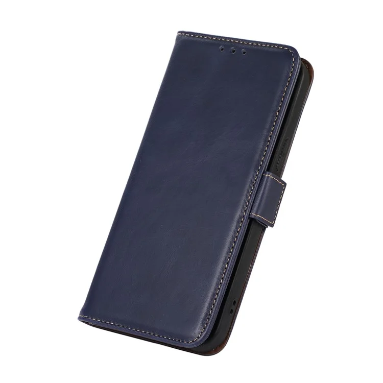 Pour Motorola Moto G53 5G RFID Blocking Protective Phone Case Genuine Cowhide Leather Phone Cover with Wallet Stand - Bleu