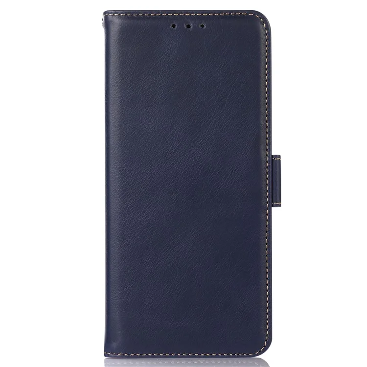 Pour Motorola Moto G53 5G RFID Blocking Protective Phone Case Genuine Cowhide Leather Phone Cover with Wallet Stand - Bleu