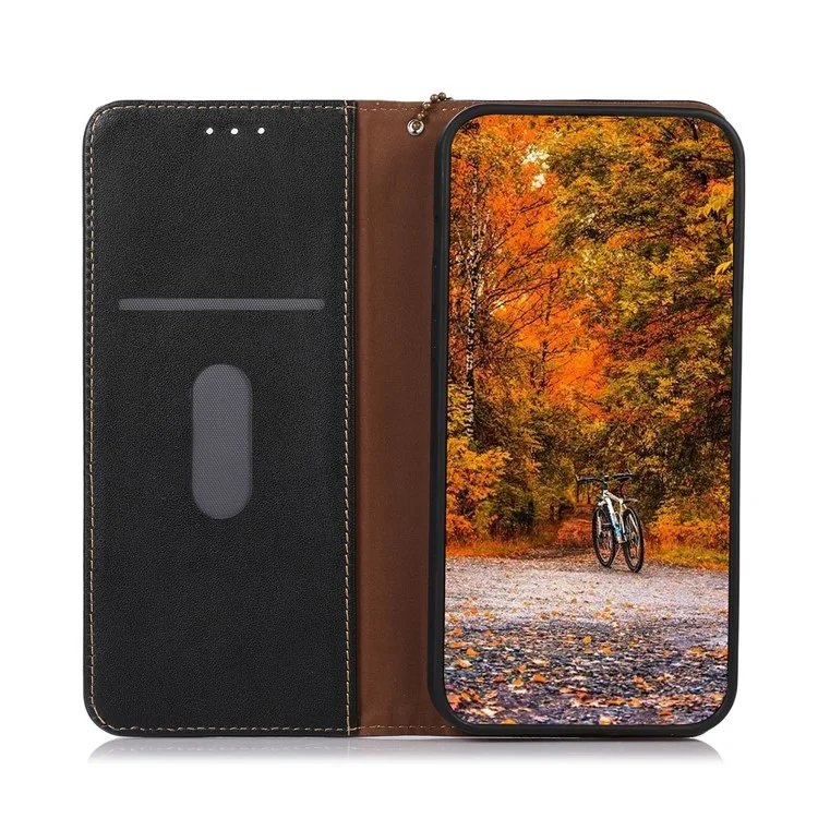 KHAZNEH для Motorola Moto G53 5G Nappa Texture Shockproof Phone Case Genuine Cowhide Leather Flip Wallet Cover Stand - Черный