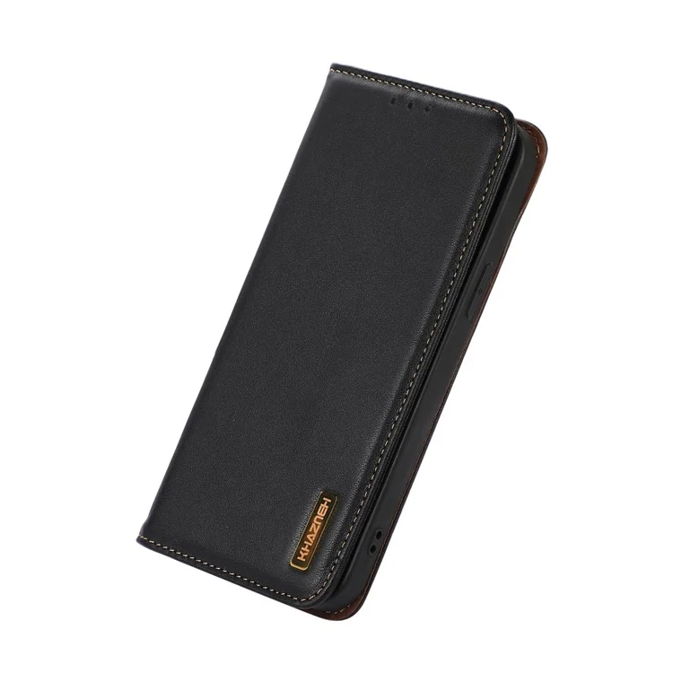 KHAZNEH для Motorola Moto G53 5G Nappa Texture Shockproof Phone Case Genuine Cowhide Leather Flip Wallet Cover Stand - Черный