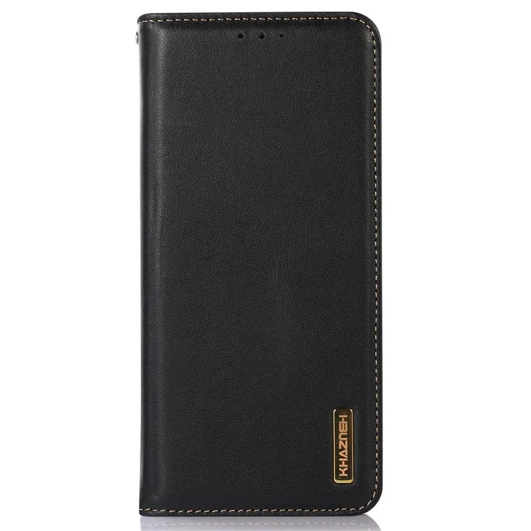 KHAZNEH для Motorola Moto G53 5G Nappa Texture Shockproof Phone Case Genuine Cowhide Leather Flip Wallet Cover Stand - Черный