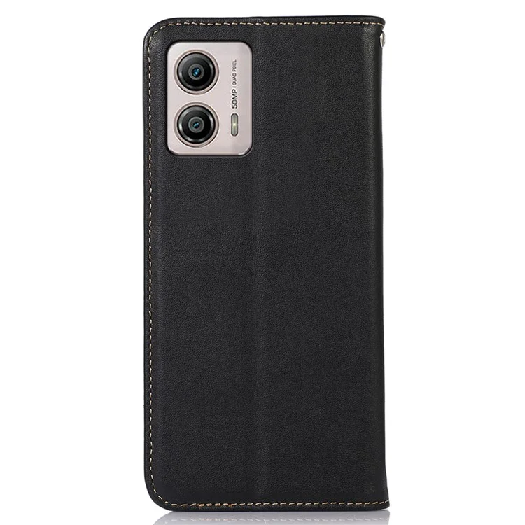 KHAZNEH для Motorola Moto G53 5G Nappa Texture Shockproof Phone Case Genuine Cowhide Leather Flip Wallet Cover Stand - Черный