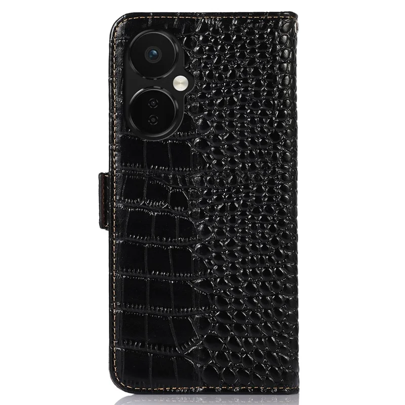 Leather Phone Case for OnePlus Nord CE 3 Lite 5G / Nord N30 5G RFID Blocking Crocodile Texture Wallet Stand Drop-proof Phone Cover - Black