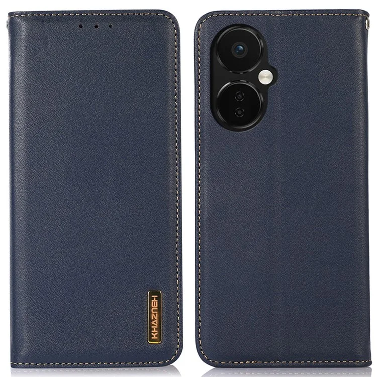 KHAZNEH Phone Case for OnePlus Nord CE 3 Lite 5G / Nord N30 5G Nappa Texture Genuine Cowhide Leather Phone Wallet Cover Stand Shell - Blue