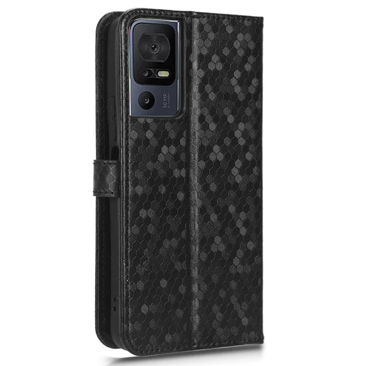 Für TCL 40 SE Armband Telefon Shell Punkmuster Geprägter Telefonhülle PU-Leder Stoßfest Geldbörse Standfuß Hülle - Schwarz