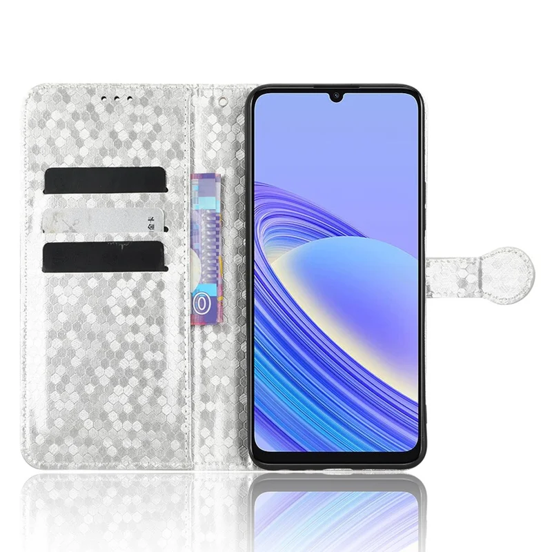 For TCL 40 SE Wrist Strap Phone Shell Dot Pattern Imprinted Phone Cover PU Leather Shockproof Wallet Stand Case - Silver
