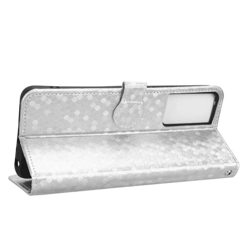 For TCL 40 SE Wrist Strap Phone Shell Dot Pattern Imprinted Phone Cover PU Leather Shockproof Wallet Stand Case - Silver