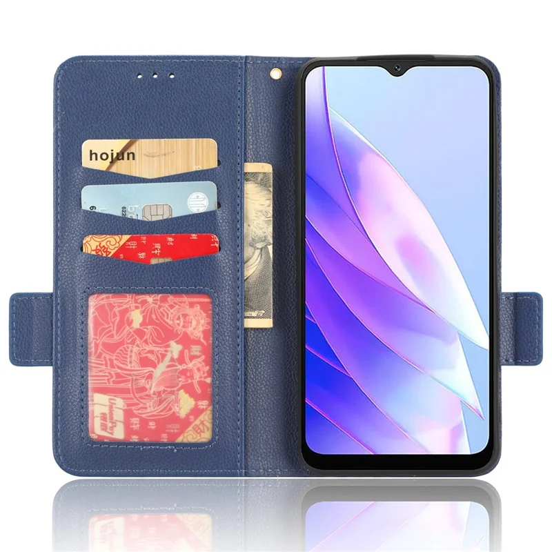 Cell Phone Case for Blackview A52 4G / A52 Pro 4G Litchi Texture Shockproof Flip Leather Phone Cover with Wallet Stand - Dark Blue