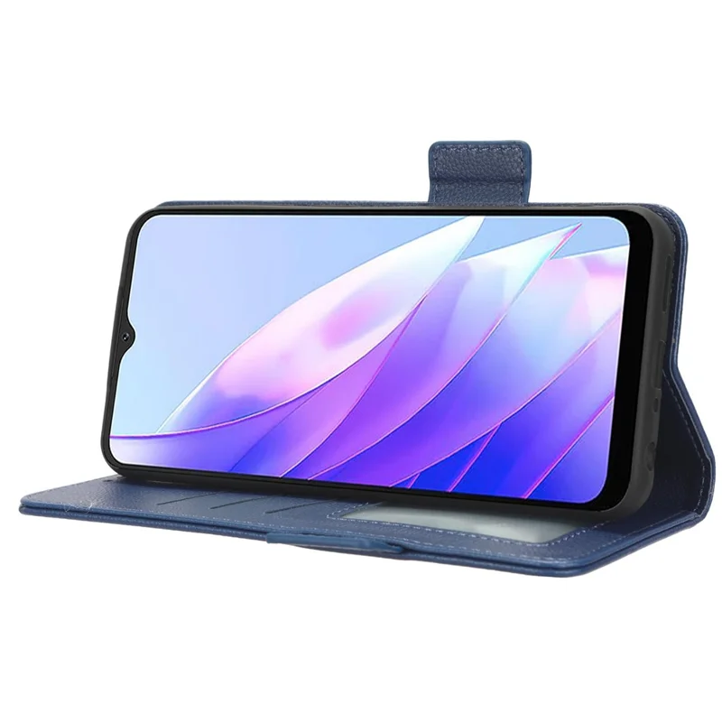 Cell Phone Case for Blackview A52 4G / A52 Pro 4G Litchi Texture Shockproof Flip Leather Phone Cover with Wallet Stand - Dark Blue