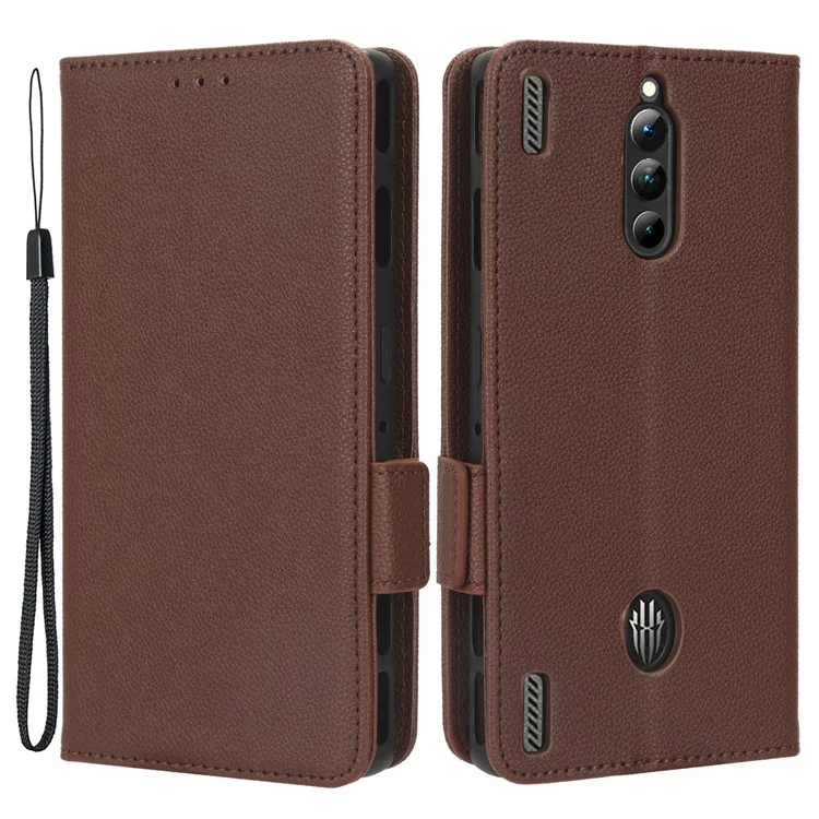 For ZTE nubia Red Magic 8 Pro+ 5G / Red Magic 8 Pro 5G Litchi Texture Leather Phone Case Dual Magnetic Clasp Wallet Stand Phone Shell - Brown