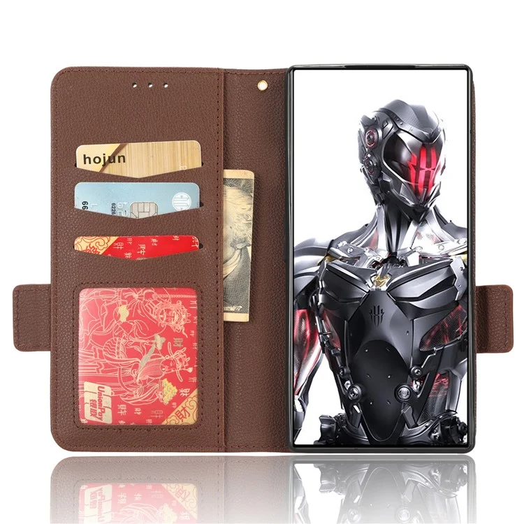 For ZTE nubia Red Magic 8 Pro+ 5G / Red Magic 8 Pro 5G Litchi Texture Leather Phone Case Dual Magnetic Clasp Wallet Stand Phone Shell - Brown