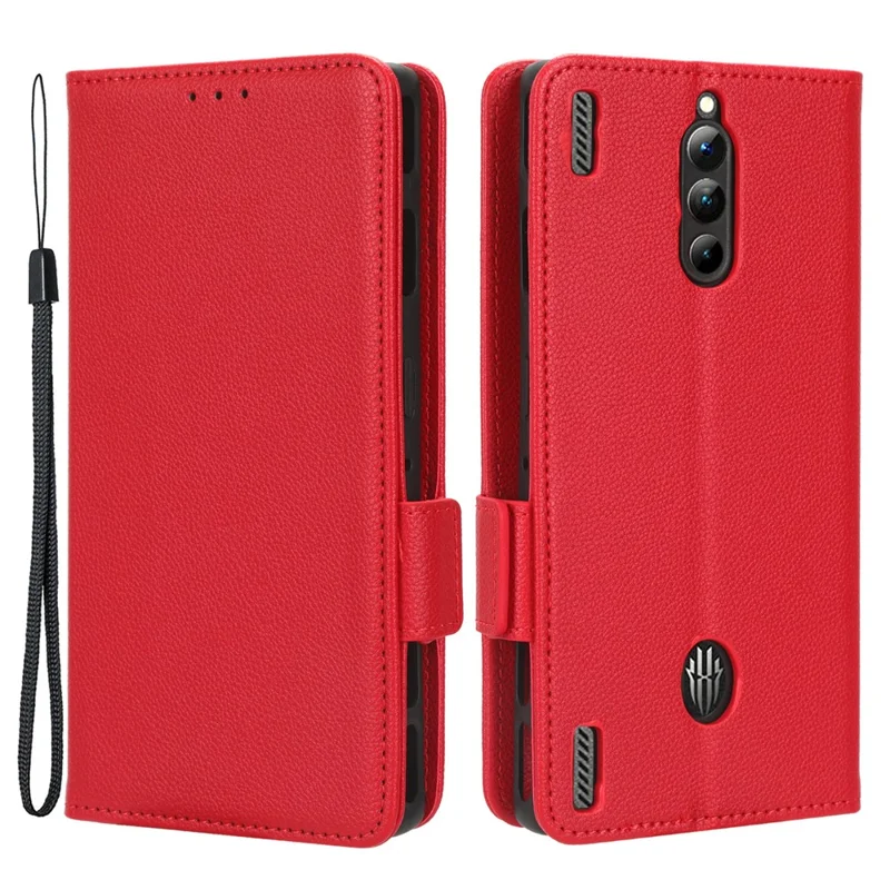 For ZTE nubia Red Magic 8 Pro+ 5G / Red Magic 8 Pro 5G Litchi Texture Leather Phone Case Dual Magnetic Clasp Wallet Stand Phone Shell - Red