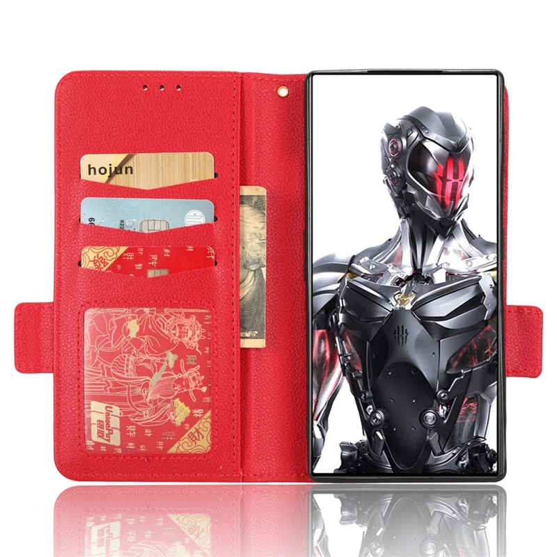 For ZTE nubia Red Magic 8 Pro+ 5G / Red Magic 8 Pro 5G Litchi Texture Leather Phone Case Dual Magnetic Clasp Wallet Stand Phone Shell - Red