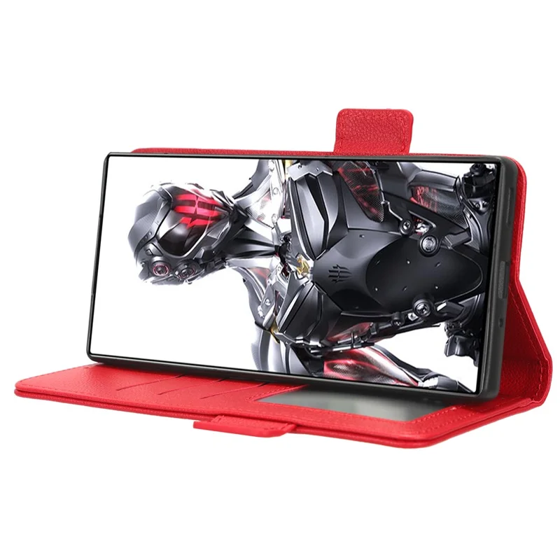 For ZTE nubia Red Magic 8 Pro+ 5G / Red Magic 8 Pro 5G Litchi Texture Leather Phone Case Dual Magnetic Clasp Wallet Stand Phone Shell - Red