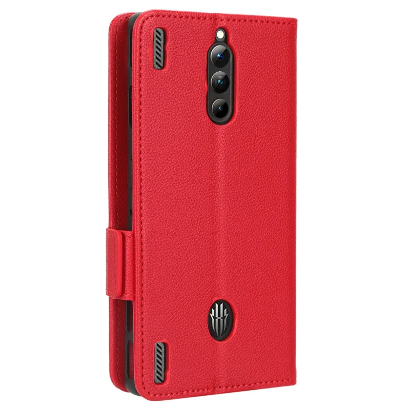 For ZTE nubia Red Magic 8 Pro+ 5G / Red Magic 8 Pro 5G Litchi Texture Leather Phone Case Dual Magnetic Clasp Wallet Stand Phone Shell - Red
