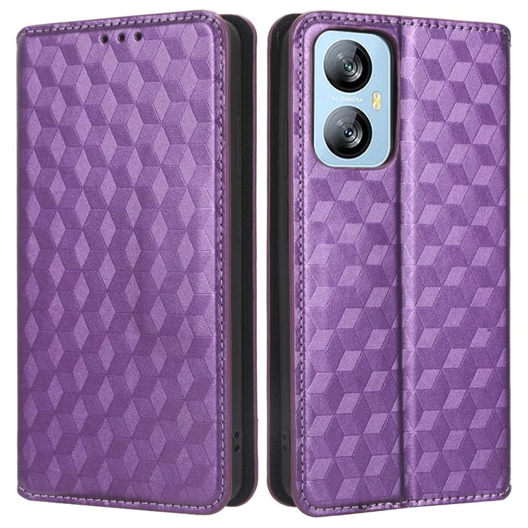 For Blackview A52 4G / A52 Pro 4G Flip Phone Case Rhombus Pattern Imprinted PU Leather Wallet Stand Cover - Purple