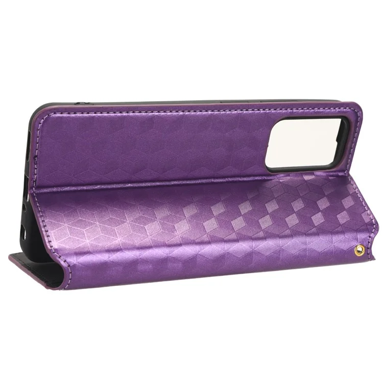 For Blackview A52 4G / A52 Pro 4G Flip Phone Case Rhombus Pattern Imprinted PU Leather Wallet Stand Cover - Purple