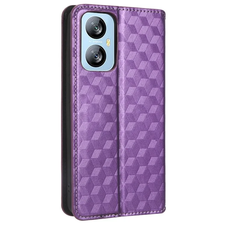 For Blackview A52 4G / A52 Pro 4G Flip Phone Case Rhombus Pattern Imprinted PU Leather Wallet Stand Cover - Purple