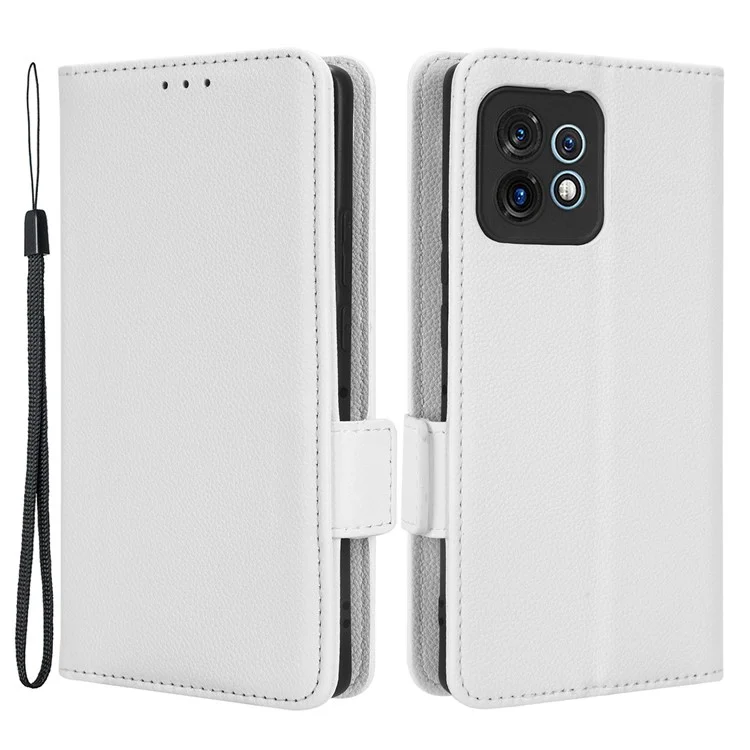 For Motorola Moto X40 5G / Edge 40 Pro 5G / Edge+ (2023) Dual Magnetic Clasp Wallet Stand Anti-drop Cover Litchi Texture PU Leather Phone Case - White