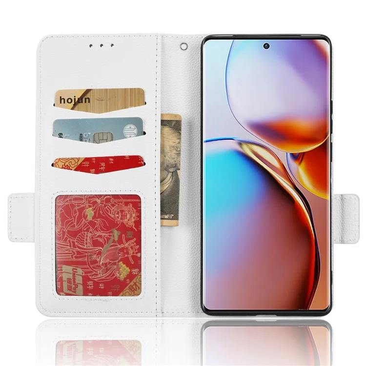 For Motorola Moto X40 5G / Edge 40 Pro 5G / Edge+ (2023) Dual Magnetic Clasp Wallet Stand Anti-drop Cover Litchi Texture PU Leather Phone Case - White