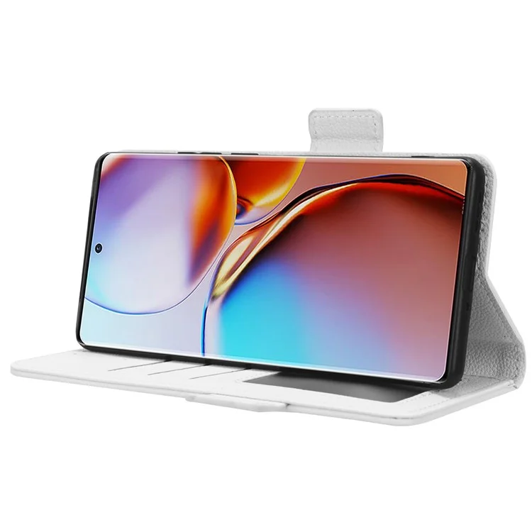 For Motorola Moto X40 5G / Edge 40 Pro 5G / Edge+ (2023) Dual Magnetic Clasp Wallet Stand Anti-drop Cover Litchi Texture PU Leather Phone Case - White