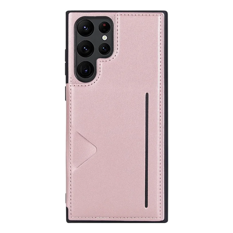 HANMAN Mika Series Para Samsung Galaxy S23 Ultra Diseño de Ranuras para Tarjetas Magnéticas Cubierta Protectora de Piel de PU Recubierta de TPU - Oro Rosa