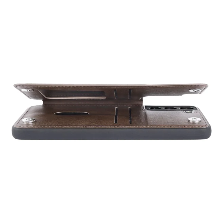 HANMAN Mika Series Pour Samsung Galaxy S23 Étui de protection en TPU enduit de cuir PU Fentes pour cartes magnétiques Design Housse de téléphone portable - Marron