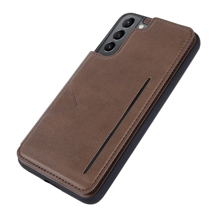 HANMAN Mika Series Pour Samsung Galaxy S23 Étui de protection en TPU enduit de cuir PU Fentes pour cartes magnétiques Design Housse de téléphone portable - Marron