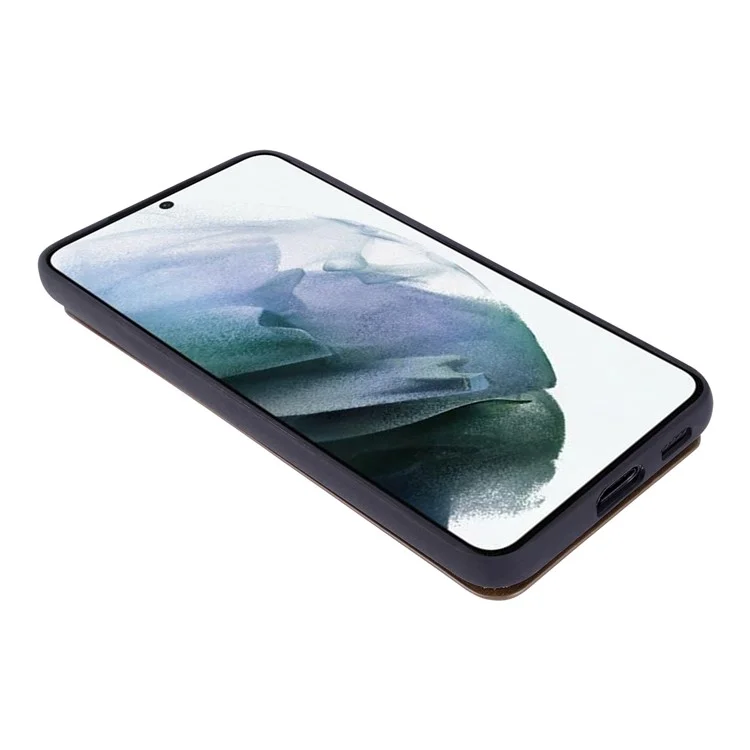 HANMAN Mika Series Pour Samsung Galaxy S23 Étui de protection en TPU enduit de cuir PU Fentes pour cartes magnétiques Design Housse de téléphone portable - Marron