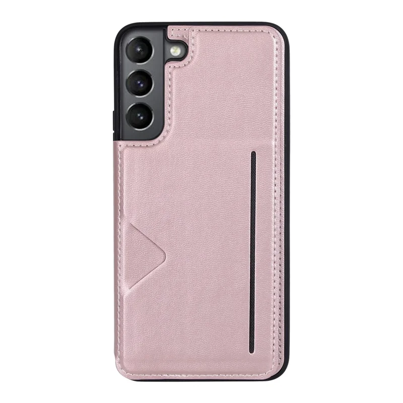 HANMAN Mika Series Para Samsung Galaxy S23 Funda Protectora de TPU Revestida de Piel Sintética Diseño con Ranuras para Tarjetas Magnéticas - Oro Rosa