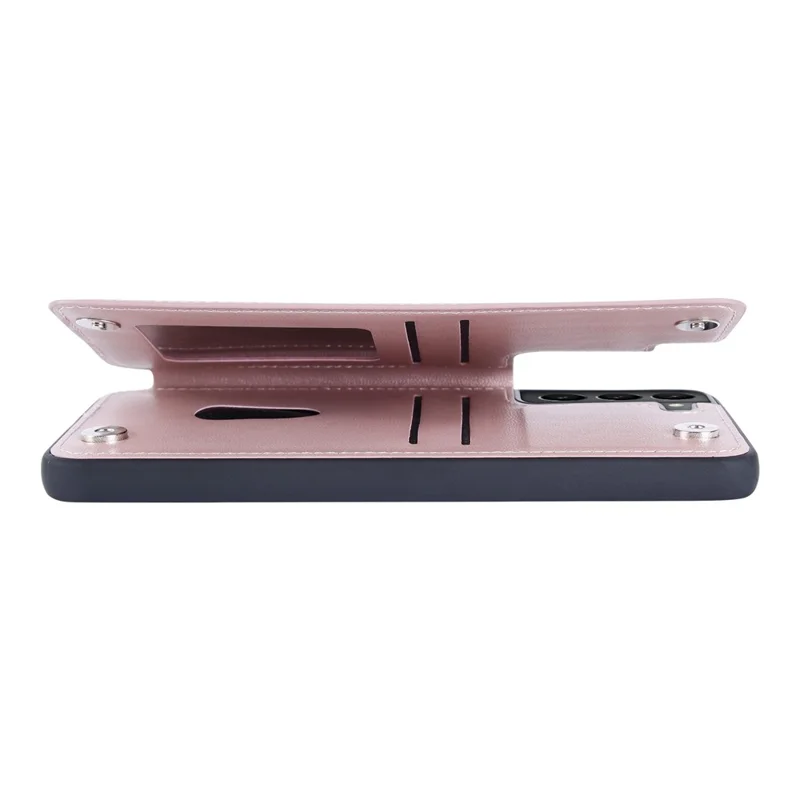 HANMAN Mika Series Para Samsung Galaxy S23 Funda Protectora de TPU Revestida de Piel Sintética Diseño con Ranuras para Tarjetas Magnéticas - Oro Rosa