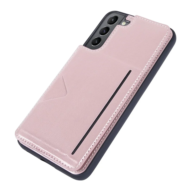 HANMAN Mika Series Para Samsung Galaxy S23 Funda Protectora de TPU Revestida de Piel Sintética Diseño con Ranuras para Tarjetas Magnéticas - Oro Rosa