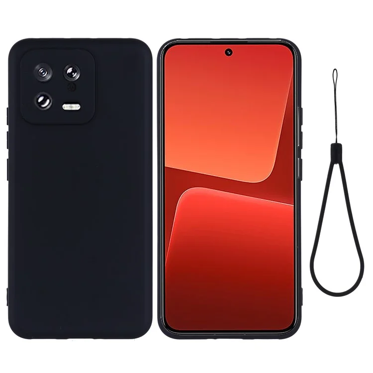 Для Xiaomi 13 5G противоударный жидкий силиконовый чехол Сотовый телефон Крышка Защитник со шнурком - Черный