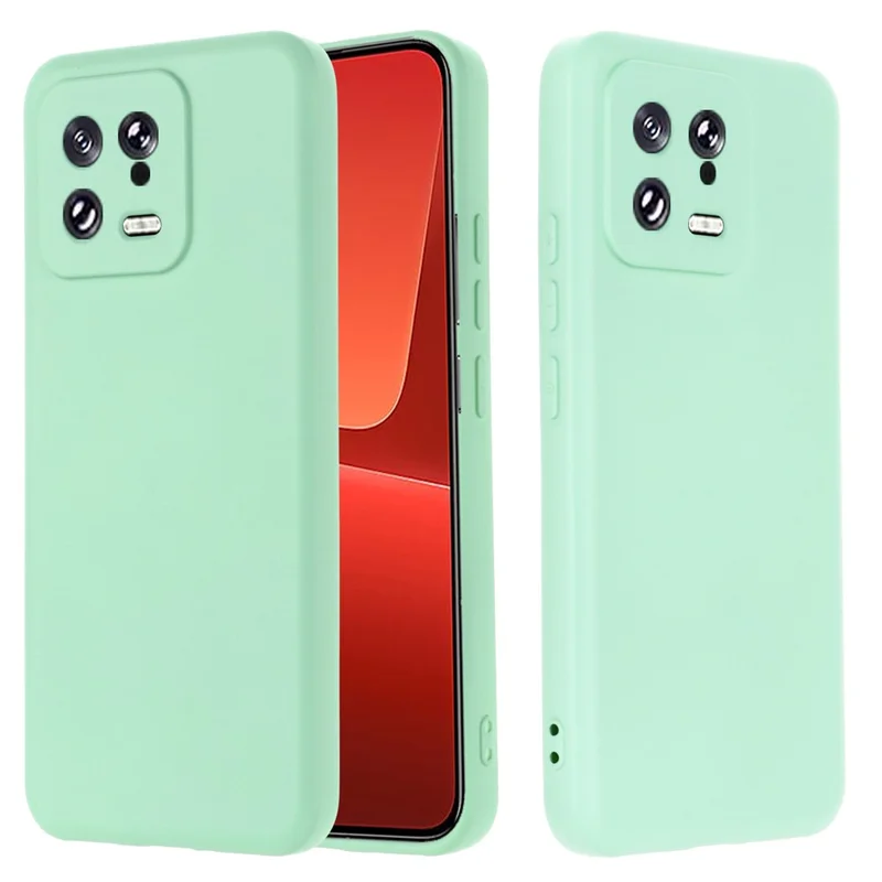 For Xiaomi 13 5G Shockproof Liquid Silicone Case Cell Phone Cover Protector with Strap - Green