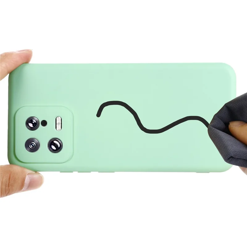 For Xiaomi 13 5G Shockproof Liquid Silicone Case Cell Phone Cover Protector with Strap - Green