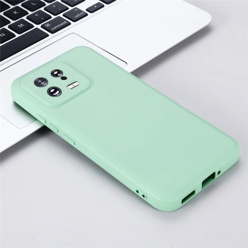 For Xiaomi 13 5G Shockproof Liquid Silicone Case Cell Phone Cover Protector with Strap - Green
