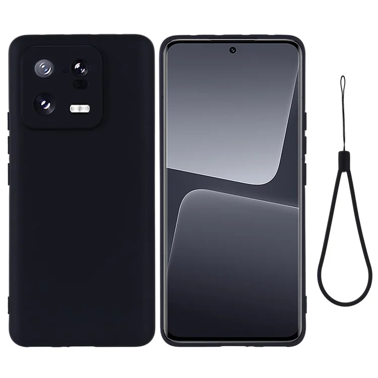 Para Xiaomi 13 Pro 5G Resistente a Quedas Capa de Silicone Líquido Celular Capa Protetora com Alça - Preto
