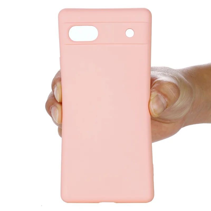 For Google Pixel 7a Liquid Silicone Case Cell Phone Cover Bump Proof Protector with Strap - Pink