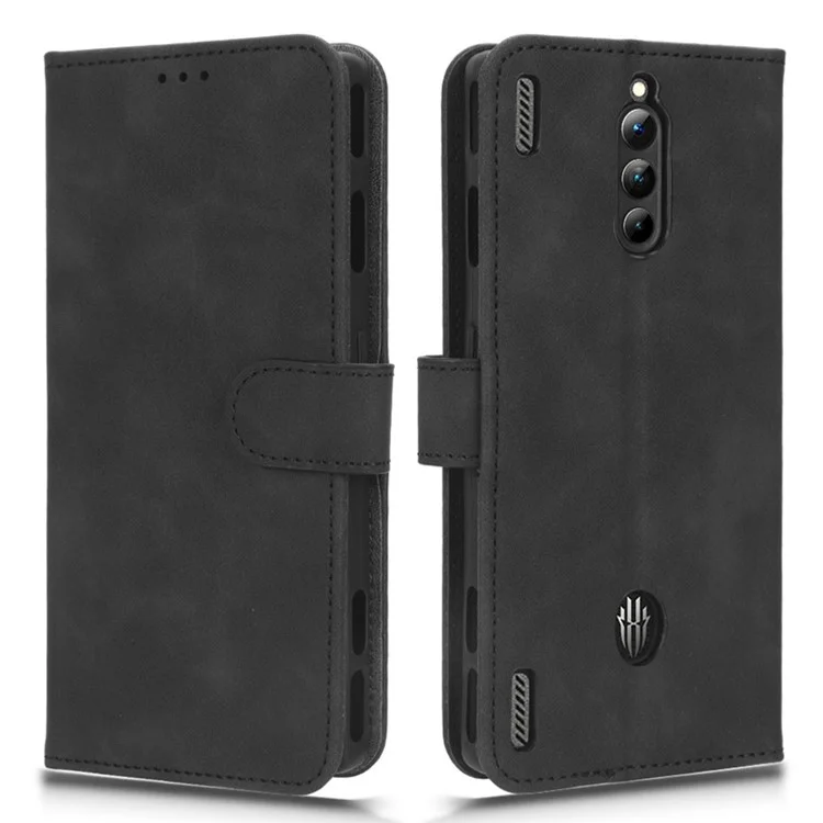 For ZTE nubia Red Magic 8 Pro 5G Skin-touch PU Phone Leather Case Wallet Stand Cell Phone Cover - Black