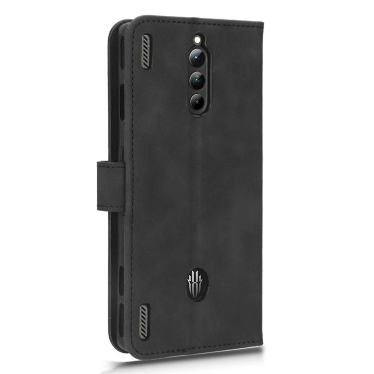For ZTE nubia Red Magic 8 Pro 5G Skin-touch PU Phone Leather Case Wallet Stand Cell Phone Cover - Black