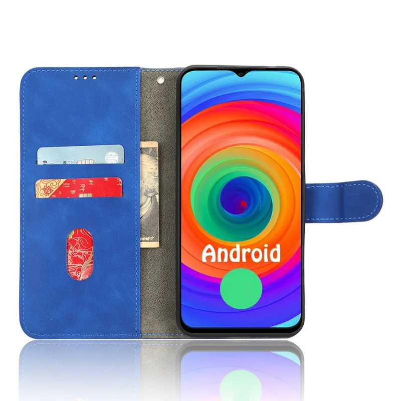 For Ulefone Note 14 Skin-touch PU Phone Leather Case Wallet Stand Shockproof Cell Phone Cover - Blue