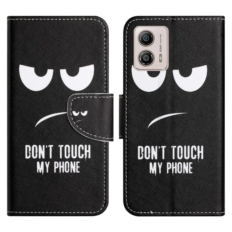 For Motorola Moto G73 5G Leather Stand Phone Case Pattern Printing Cross Texture Anti-drop Wallet Cover - Don't Touch My Phone