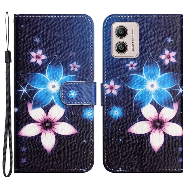 For Motorola Moto G73 5G PU Leather Wallet Phone Case, 3D Pattern Printing Foldable Stand Cover - Blue Flower